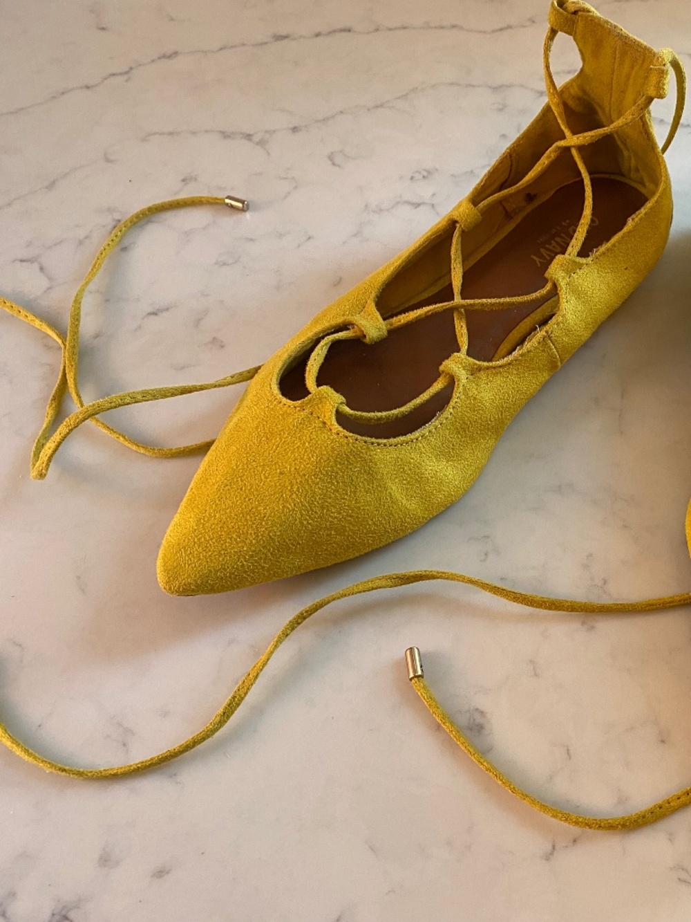Yellow Faux Suede Old Navy Flats With Tie Detail